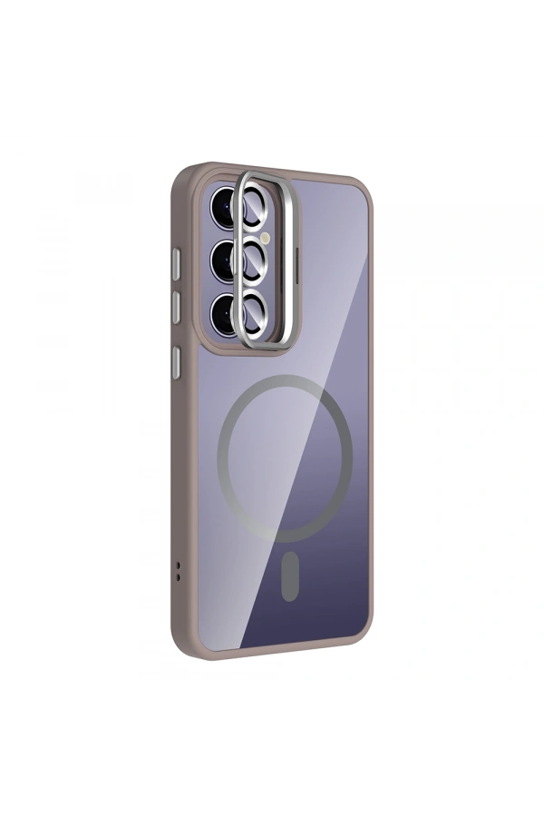 Galaxy S25 Plus Kılıf Standlı ve Kamera Lens Hediyeli M-Safe Şarj Özellikli Zore Etro Kapak