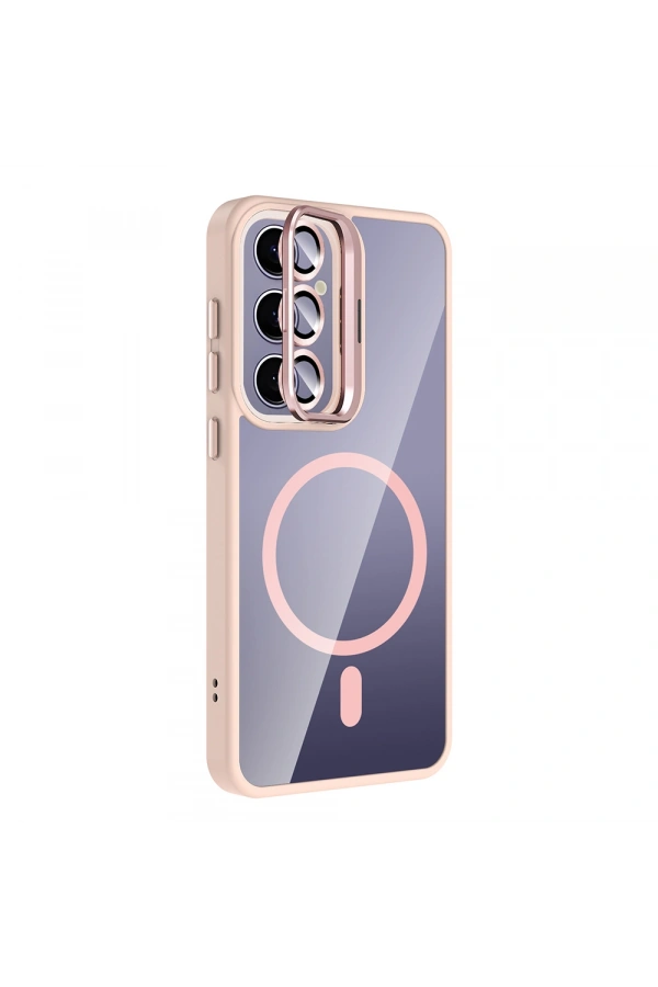 Galaxy S25 Plus Kılıf Standlı ve Kamera Lens Hediyeli M-Safe Şarj Özellikli Zore Etro Kapak