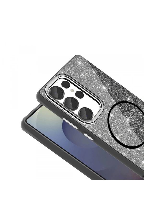 Galaxy S25 Ultra Kılıf M-safe Şarj Özellikli Parlayan Simli Zore Okso Kapak