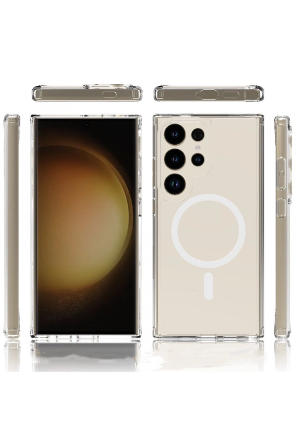 Galaxy S25 Ultra Kılıf M-safe Şarj Özellikli Şeffaf Sert PC Zore Embos Kapak