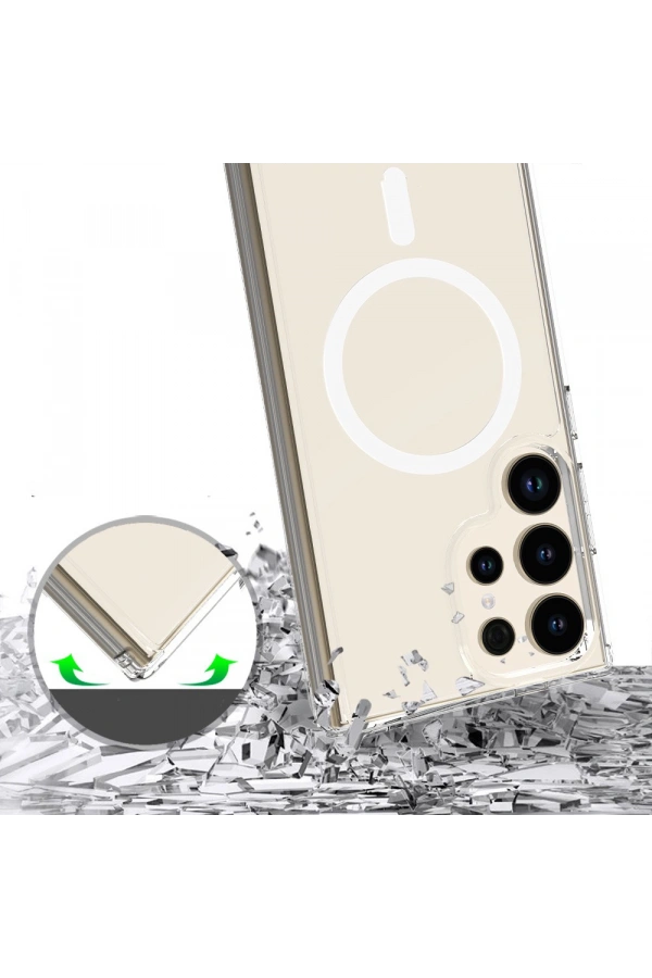 Galaxy S25 Ultra Kılıf M-safe Şarj Özellikli Şeffaf Sert PC Zore Embos Kapak