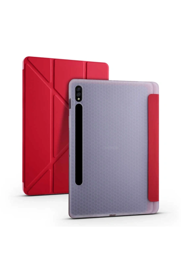 Galaxy Tab S7 Plus T970 Kılıf Zore Tri Folding Kalem Bölmeli Standlı Kılıf