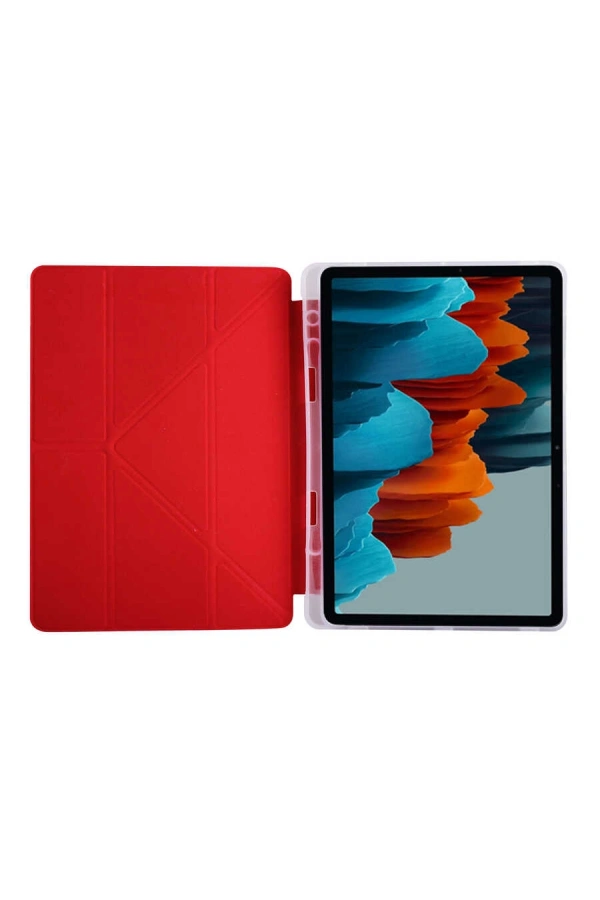 Galaxy Tab S7 Plus T970 Kılıf Zore Tri Folding Kalem Bölmeli Standlı Kılıf