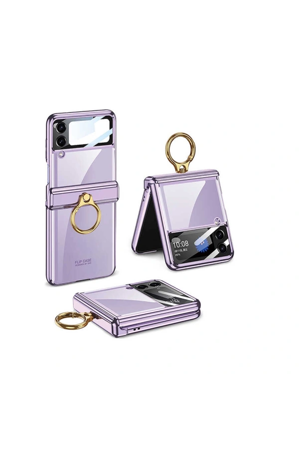 Galaxy Z Flip 4 Kılıf Zore Kıpta Yüzüklü Lens Korumalı Kapak