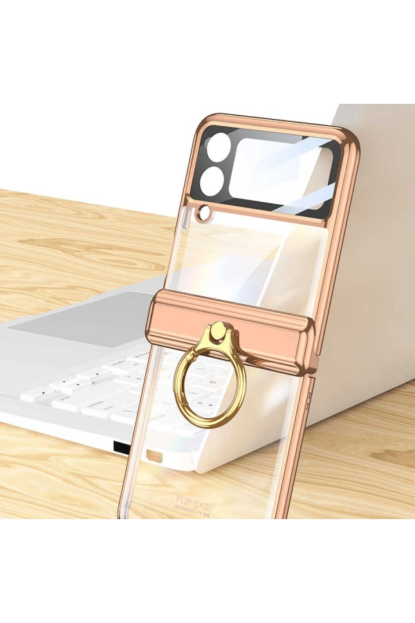 Galaxy Z Flip 4 Kılıf Zore Kıpta Yüzüklü Lens Korumalı Kapak