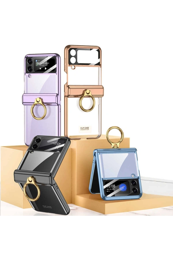 Galaxy Z Flip 4 Kılıf Zore Kıpta Yüzüklü Lens Korumalı Kapak