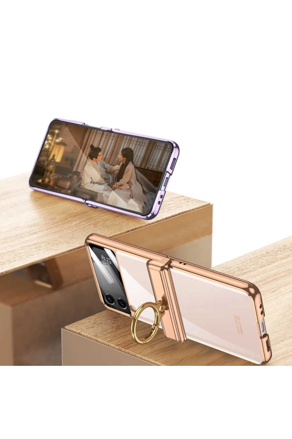 Galaxy Z Flip 4 Kılıf Zore Kıpta Yüzüklü Lens Korumalı Kapak