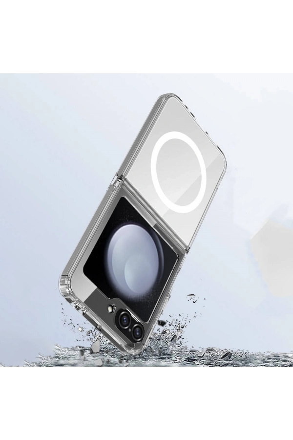 Galaxy Z Flip 6 Kılıf M-safe Şarj Özellikli Şeffaf Sert PC Zore Embos Kapak