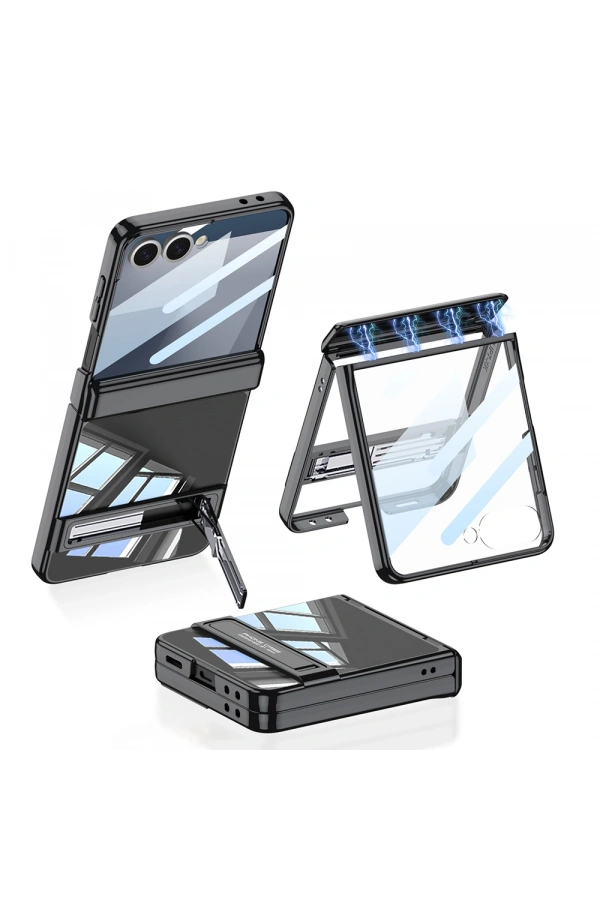 Galaxy Z Flip 7 Kılıf Kamera Korumalı Şeffaf Tasarımlı Zore Lego Standlı Kapak
