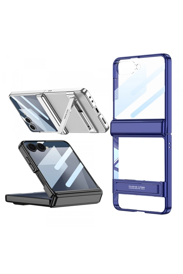 Galaxy Z Flip 7 Kılıf Kamera Korumalı Şeffaf Tasarımlı Zore Lego Standlı Kapak