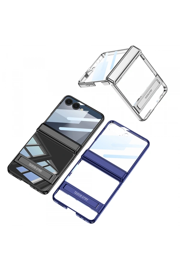 Galaxy Z Flip 7 Kılıf Kamera Korumalı Şeffaf Tasarımlı Zore Lego Standlı Kapak