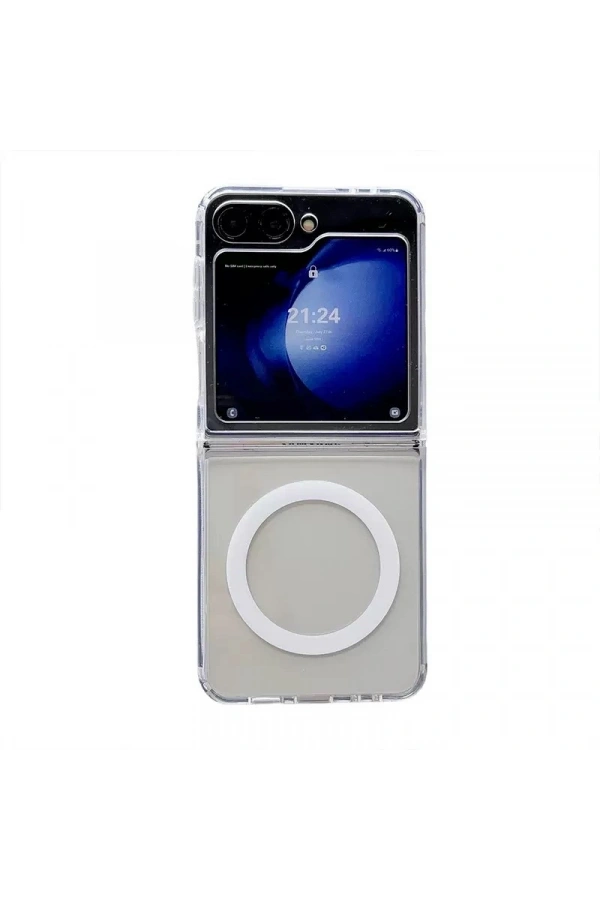 Galaxy Z Flip 7 Kılıf M-safe Şarj Özellikli Şeffaf Sert PC Zore Embos Kapak
