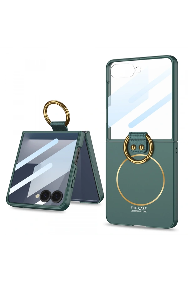 Galaxy Z Flip 7 Kılıf M-safe Şarj Özellikli Zore Kıpta Yüzüklü Flip Sert Kapak
