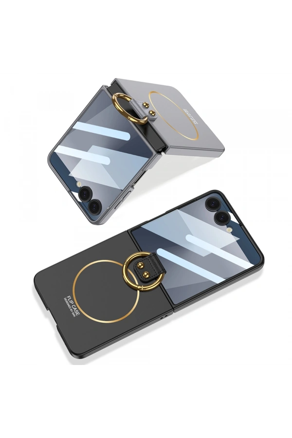Galaxy Z Flip 7 Kılıf M-safe Şarj Özellikli Zore Kıpta Yüzüklü Flip Sert Kapak
