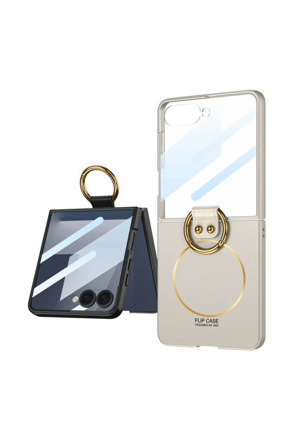 Galaxy Z Flip 7 Kılıf M-safe Şarj Özellikli Zore Kıpta Yüzüklü Flip Sert Kapak