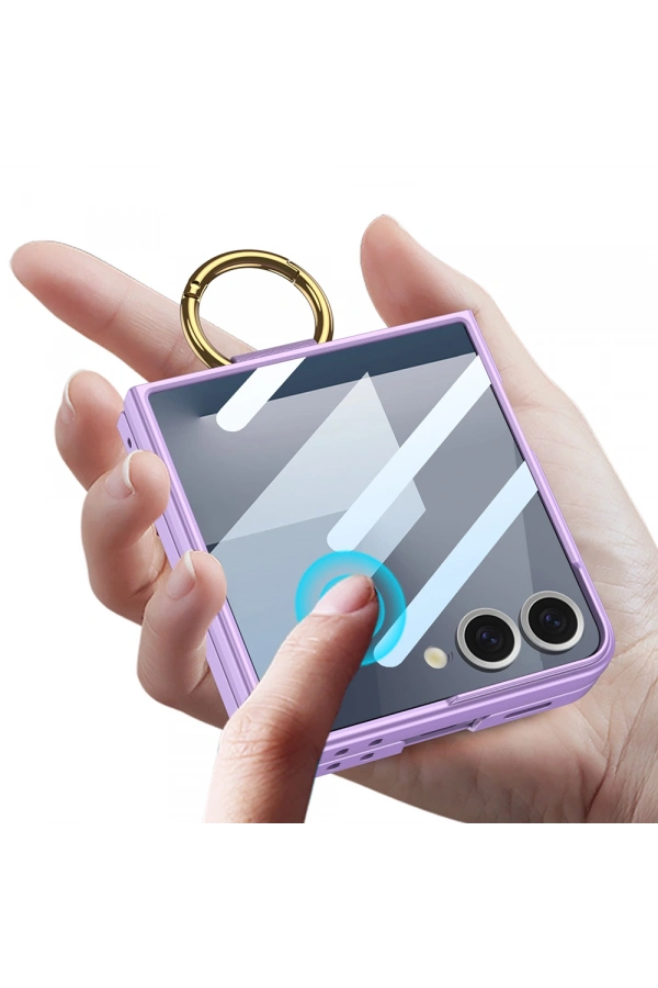 Galaxy Z Flip 7 Kılıf M-safe Şarj Özellikli Zore Kıpta Yüzüklü Flip Sert Kapak
