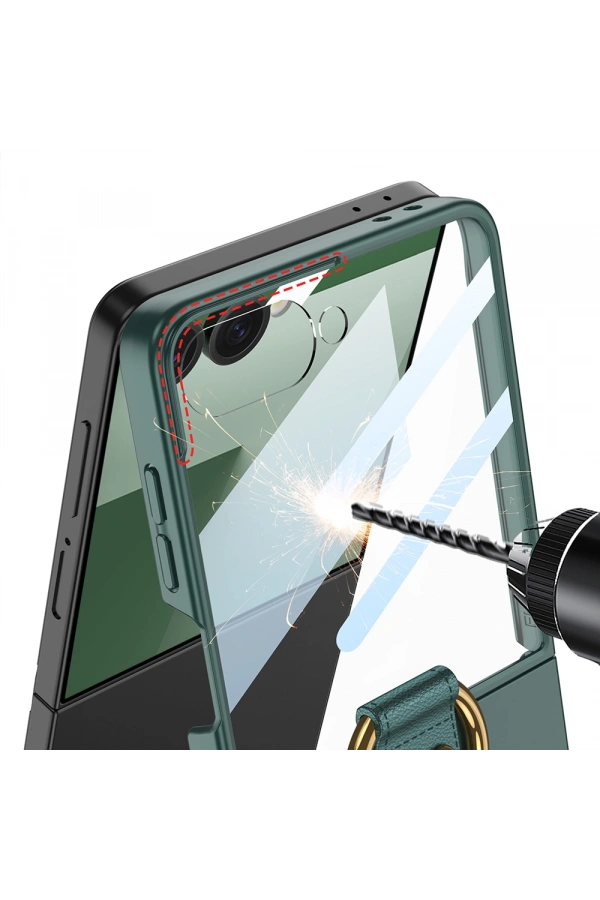 Galaxy Z Flip 7 Kılıf M-safe Şarj Özellikli Zore Kıpta Yüzüklü Flip Sert Kapak