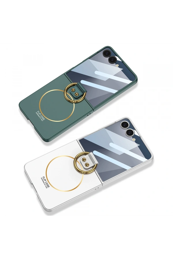 Galaxy Z Flip 7 Kılıf M-safe Şarj Özellikli Zore Kıpta Yüzüklü Flip Sert Kapak