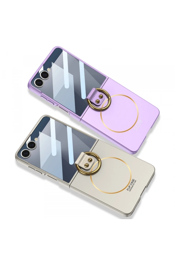 Galaxy Z Flip 7 Kılıf M-safe Şarj Özellikli Zore Kıpta Yüzüklü Flip Sert Kapak
