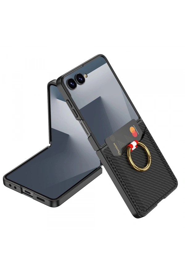 Galaxy Z Flip 7 Zore Kıpta Yüzüklü Kartlıklı Kapak