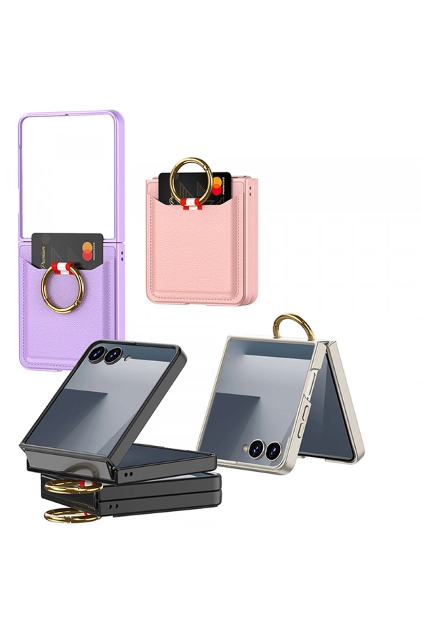 Galaxy Z Flip 7 Zore Kıpta Yüzüklü Kartlıklı Kapak