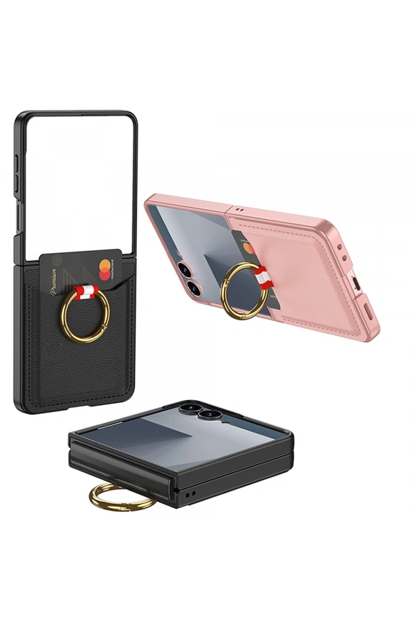Galaxy Z Flip 7 Zore Kıpta Yüzüklü Kartlıklı Kapak