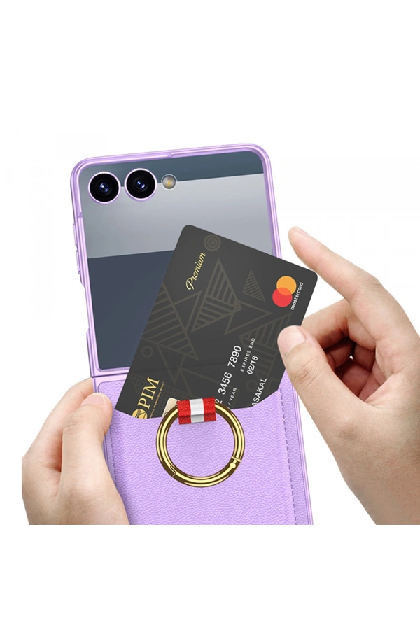 Galaxy Z Flip 7 Zore Kıpta Yüzüklü Kartlıklı Kapak