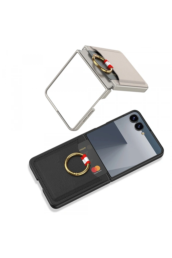 Galaxy Z Flip 7 Zore Kıpta Yüzüklü Kartlıklı Kapak