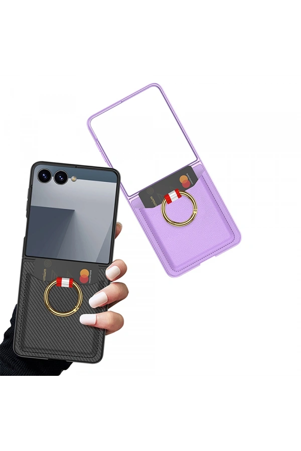 Galaxy Z Flip 7 Zore Kıpta Yüzüklü Kartlıklı Kapak