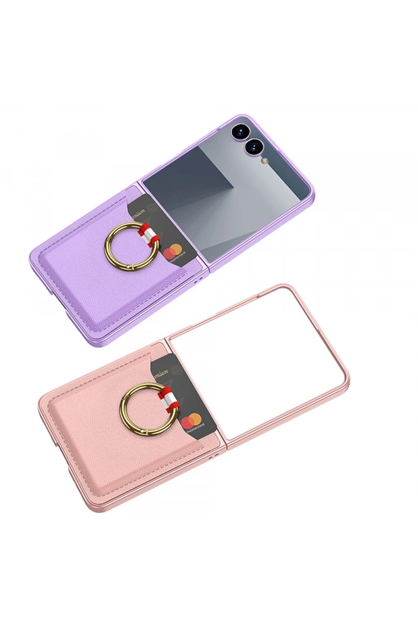 Galaxy Z Flip 7 Zore Kıpta Yüzüklü Kartlıklı Kapak