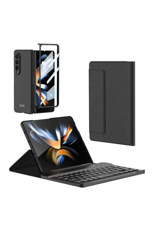 Galaxy Z Fold 3 Kılıf Standlı Bluetooth Klavyeli Zore Kıpta Keyboard Set Kılıf