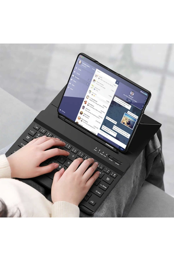 Galaxy Z Fold 3 Kılıf Standlı Bluetooth Klavyeli Zore Kıpta Keyboard Set Kılıf
