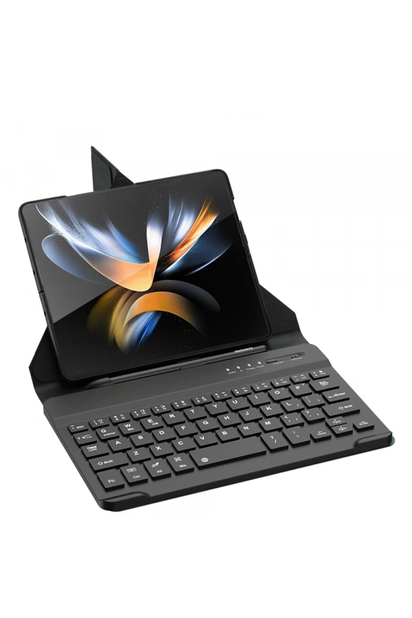 Galaxy Z Fold 4 Kılıf Standlı Klavyeli Kalem Bölmeli Zore Kıpta Klavyeli Kılıf