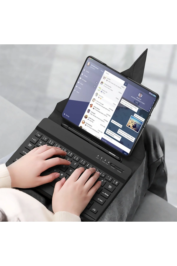 Galaxy Z Fold 4 Kılıf Standlı Klavyeli Kalem Bölmeli Zore Kıpta Klavyeli Kılıf