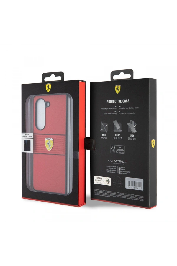 Galaxy Z Fold 5 Kılıf Ferrari Orjinal Lisanslı PU Deri Metal Logolu Multi Çizgili Kapak