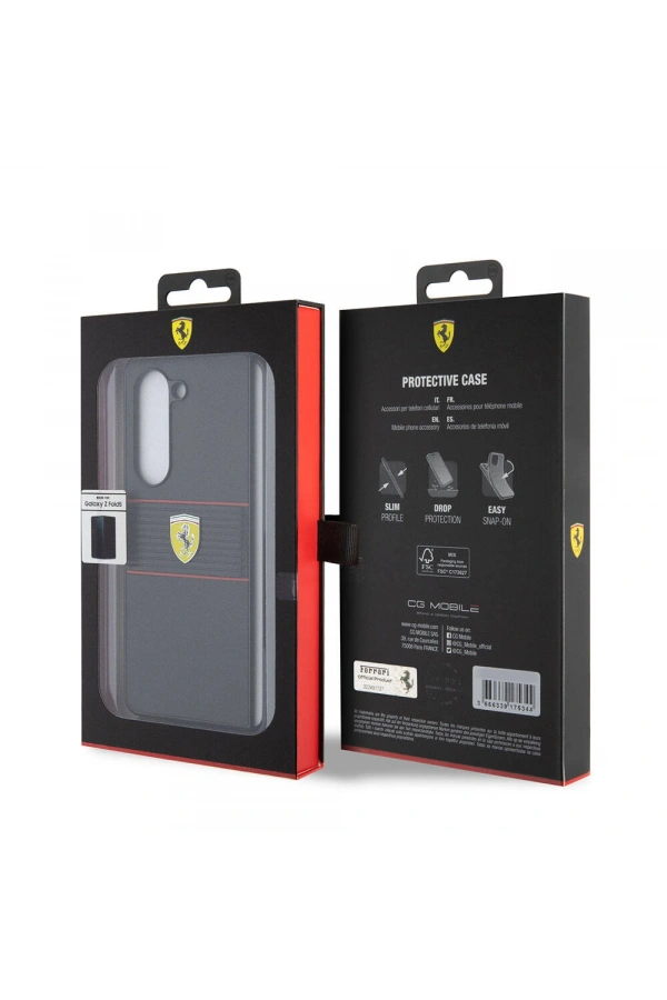Galaxy Z Fold 5 Kılıf Ferrari Orjinal Lisanslı PU Deri Metal Logolu Multi Çizgili Kapak