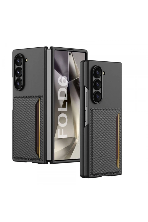 Galaxy Z Fold 6 Karbonfiber Arka Yüzey Zore Kartlıklı Z-Kart Kıpta Sert Kapak