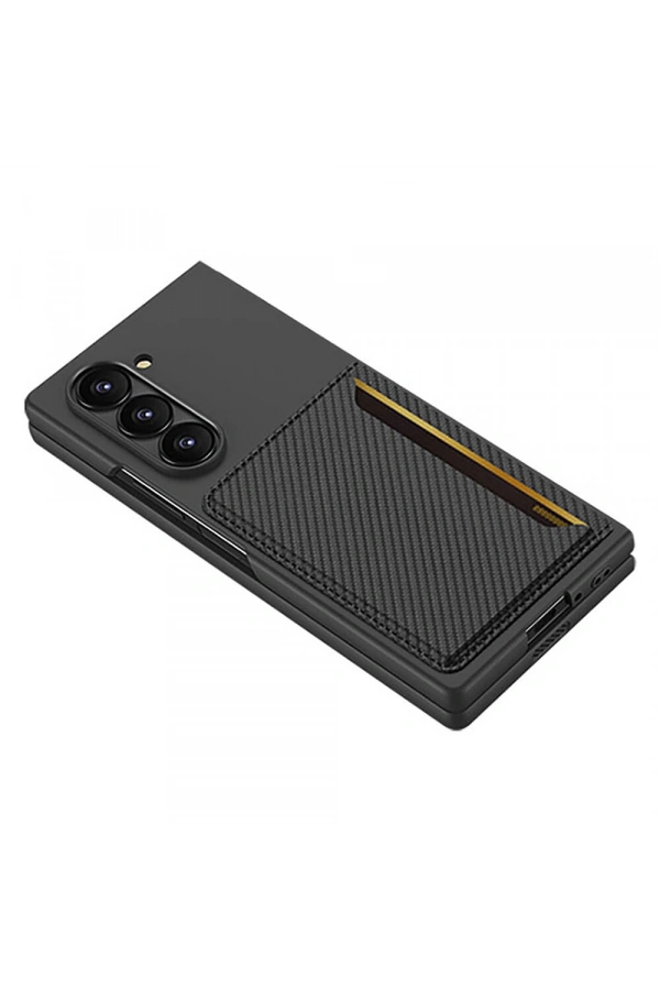 Galaxy Z Fold 6 Karbonfiber Arka Yüzey Zore Kartlıklı Z-Kart Kıpta Sert Kapak