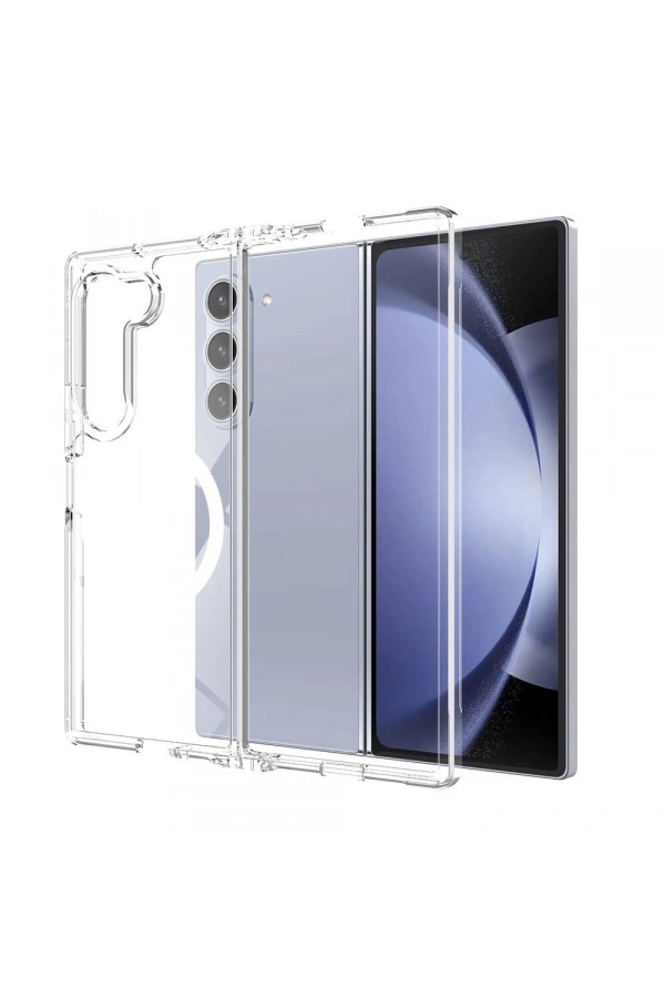 Galaxy Z Fold 6 Kılıf M-safe Şarj Özellikli Şeffaf Sert PC Zore Embos Kapak