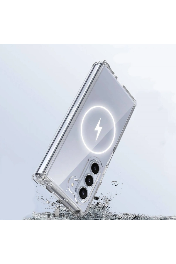 Galaxy Z Fold 6 Kılıf M-safe Şarj Özellikli Şeffaf Sert PC Zore Embos Kapak