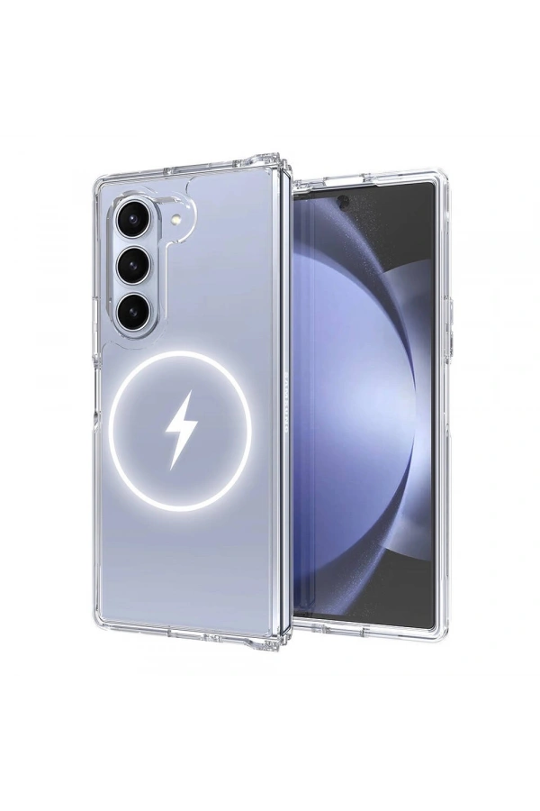 Galaxy Z Fold 6 Kılıf M-safe Şarj Özellikli Şeffaf Sert PC Zore Embos Kapak