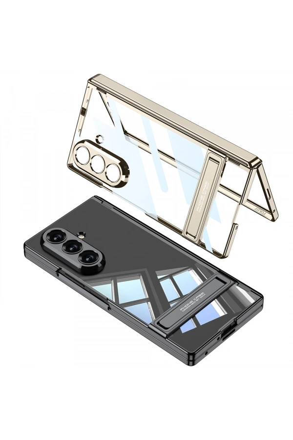 Galaxy Z Fold 7 Kılıf Kamera Korumalı Şeffaf Tasarımlı Zore Lego Standlı Kapak