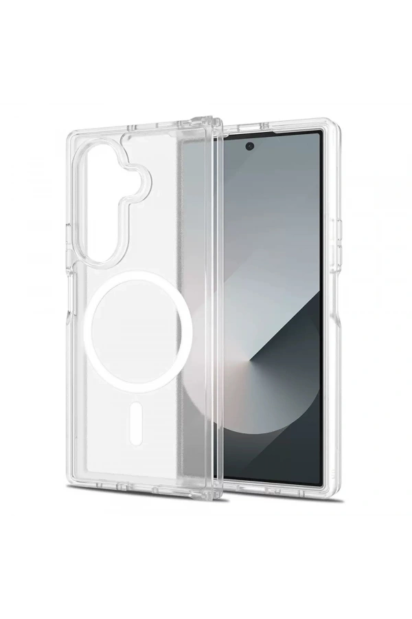 Galaxy Z Fold 7 Kılıf M-safe Şarj Özellikli Şeffaf Sert PC Zore Embos Kapak