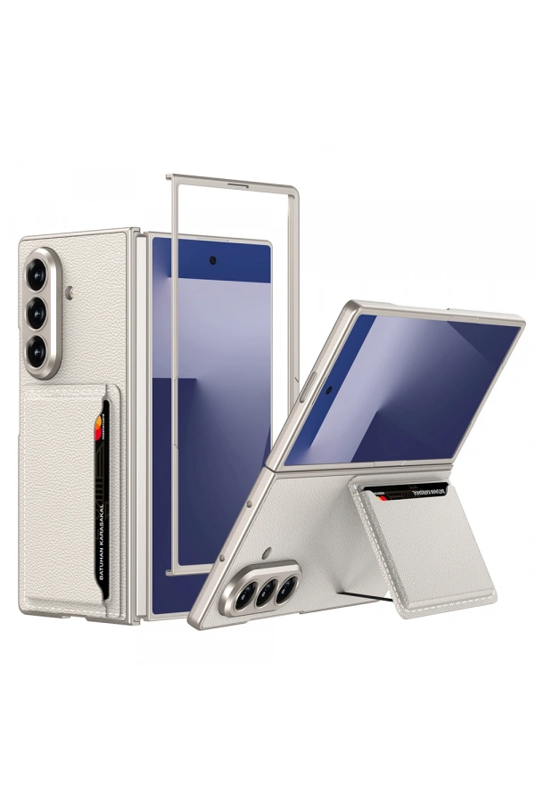 Galaxy Z Fold 7 Suni Deri Arka Yüzey Zore Kartlıklı Kıpta Silikon Kapak