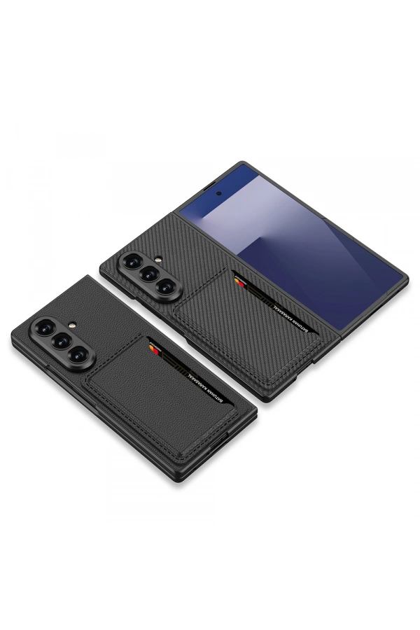 Galaxy Z Fold 7 Suni Deri Arka Yüzey Zore Kartlıklı Kıpta Silikon Kapak