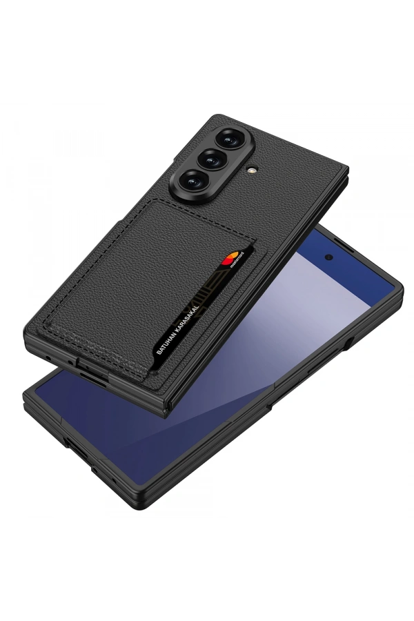 Galaxy Z Fold 7 Suni Deri Arka Yüzey Zore Kartlıklı Kıpta Silikon Kapak