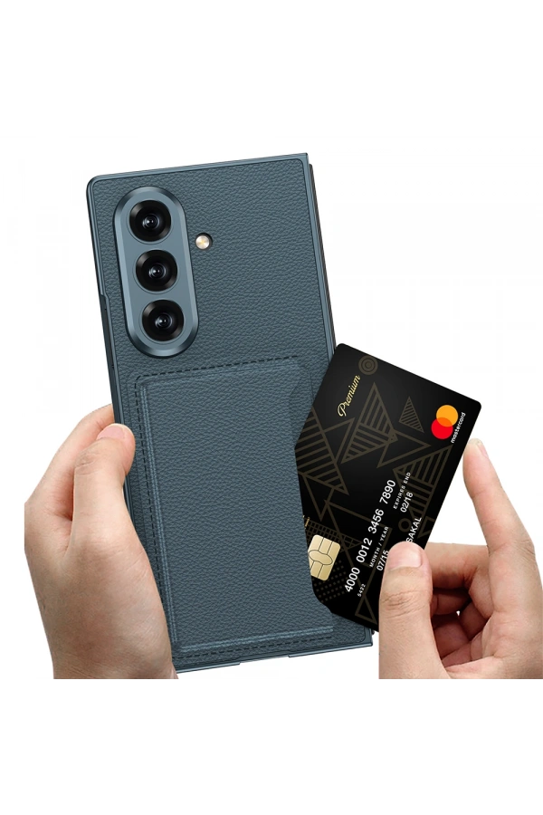 Galaxy Z Fold 7 Suni Deri Arka Yüzey Zore Kartlıklı Kıpta Silikon Kapak