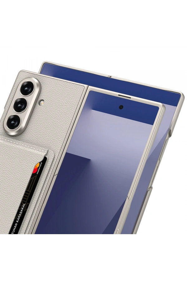 Galaxy Z Fold 7 Suni Deri Arka Yüzey Zore Kartlıklı Kıpta Silikon Kapak