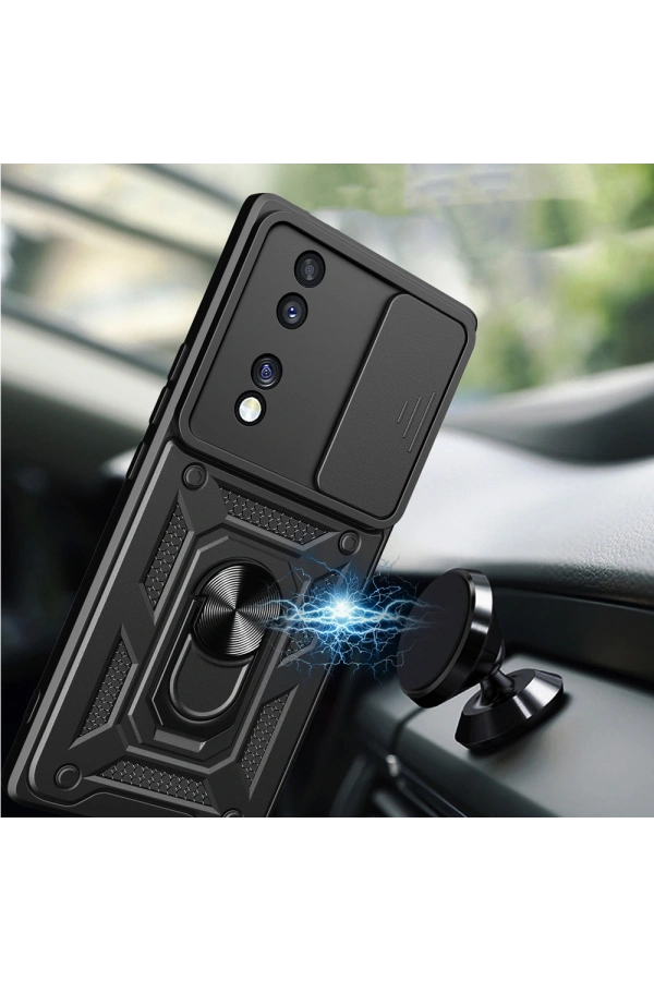 Honor 70 Kılıf Magnetik Standlı Kamera Korumalı Zore Sürgülü Vega Kapak