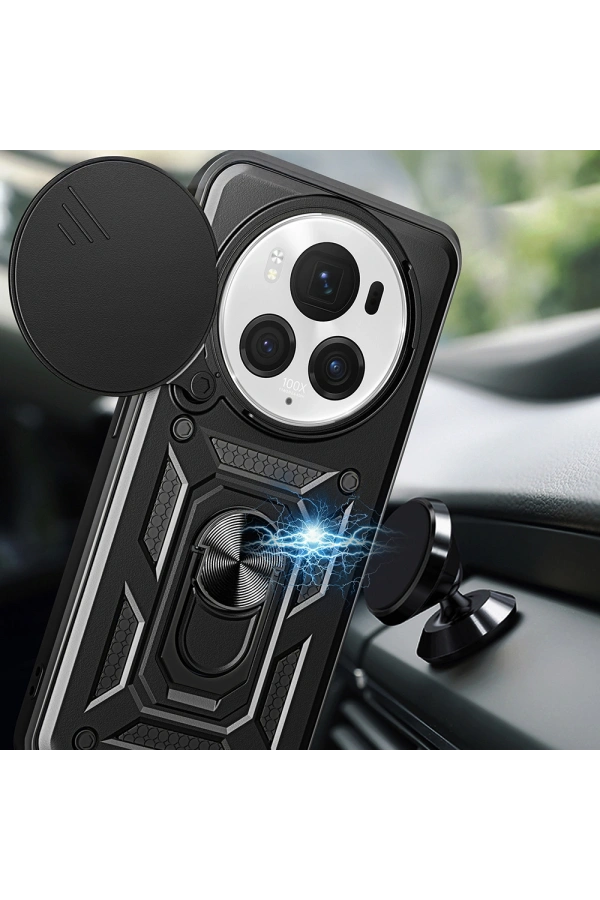 Honor Magic 6 Pro Kılıf Magnetik Standlı Kamera Korumalı Zore Sürgülü Vega Kapak